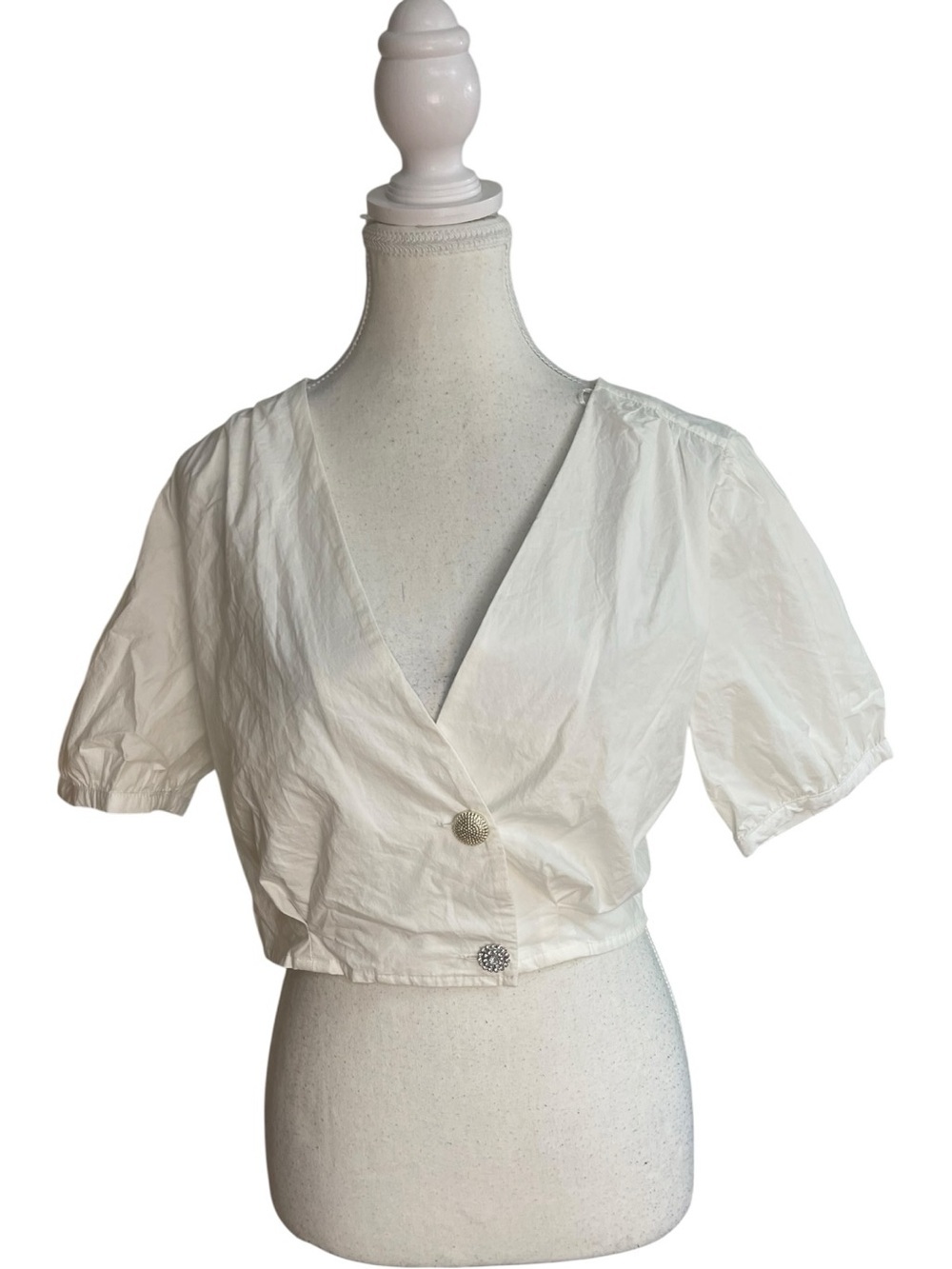 Zara Puff Sleeve Poplin Crop Top White